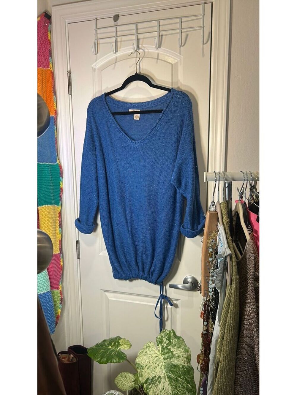DKNY Blue Sequin Knit Sweater 2XL
